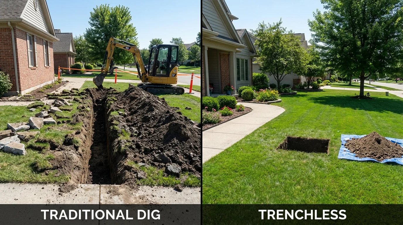 Trenchless sewer repair with minimal yard damage versus traditional excavation in Foley, AL